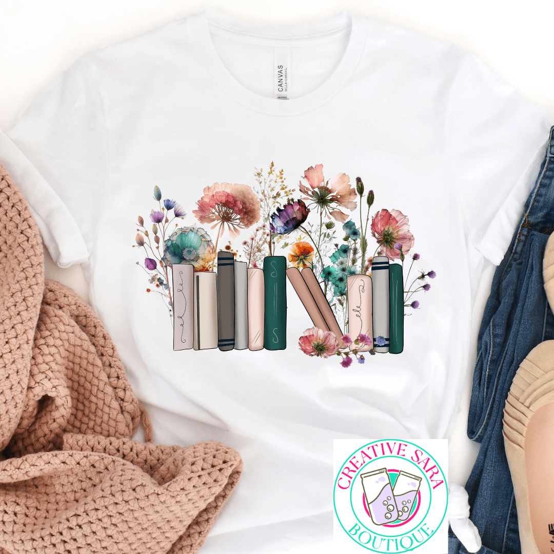 Books Flowers T-Shirt - Creative Sara Boutique