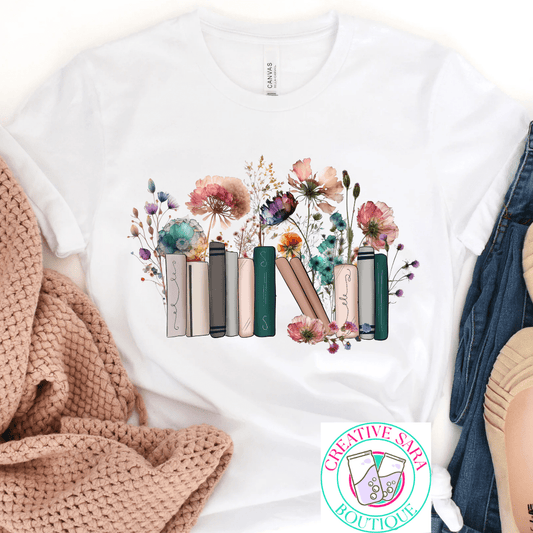 Books Flowers T-Shirt - Creative Sara Boutique