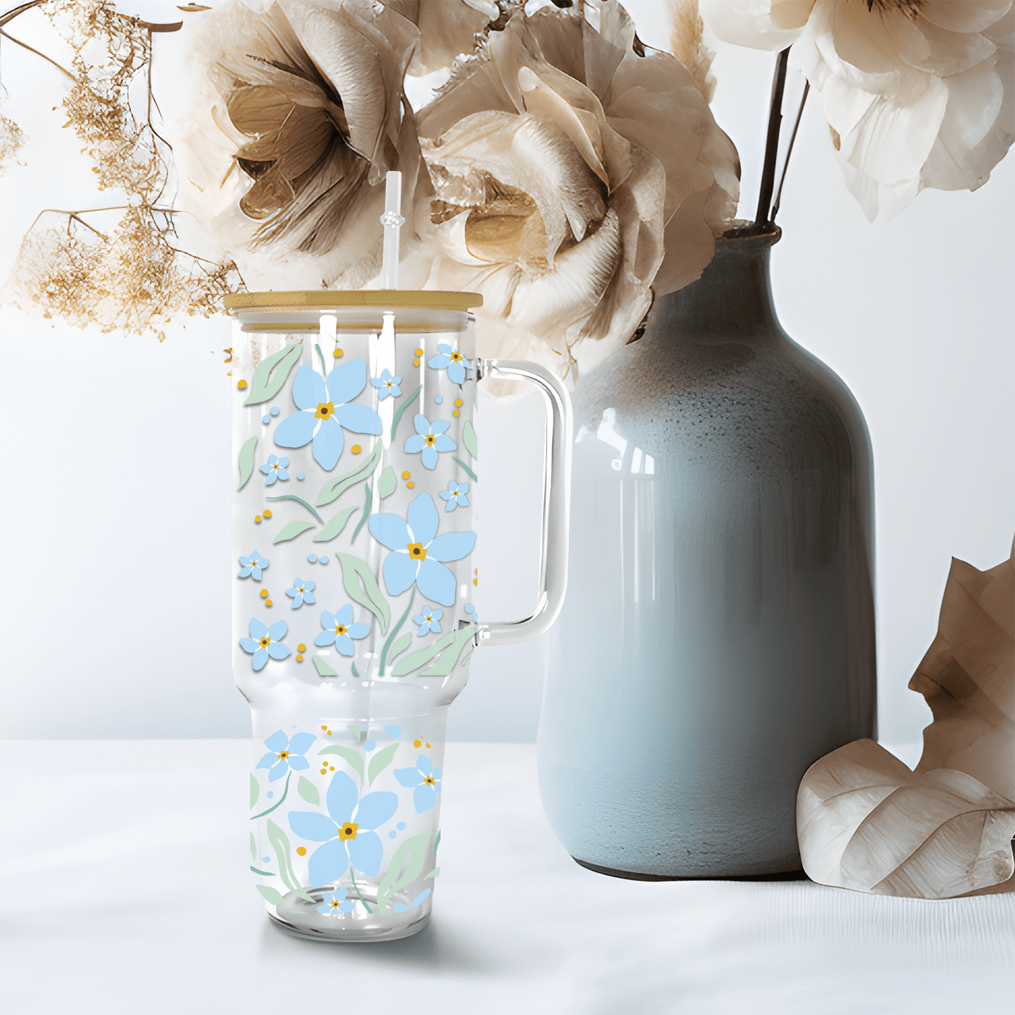 Blue Spring Floral Cup Wrap - Creative Sara Boutique