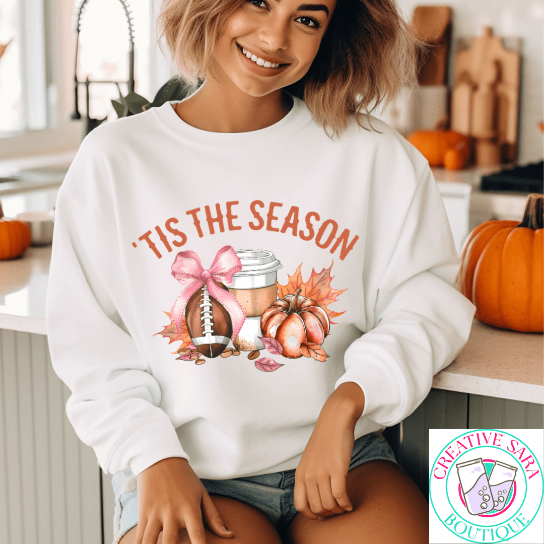 Tis The Season Football Pink Crewneck - Creative Sara Boutique