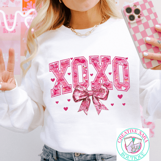 XOXO Pink Disco Bow Crewneck