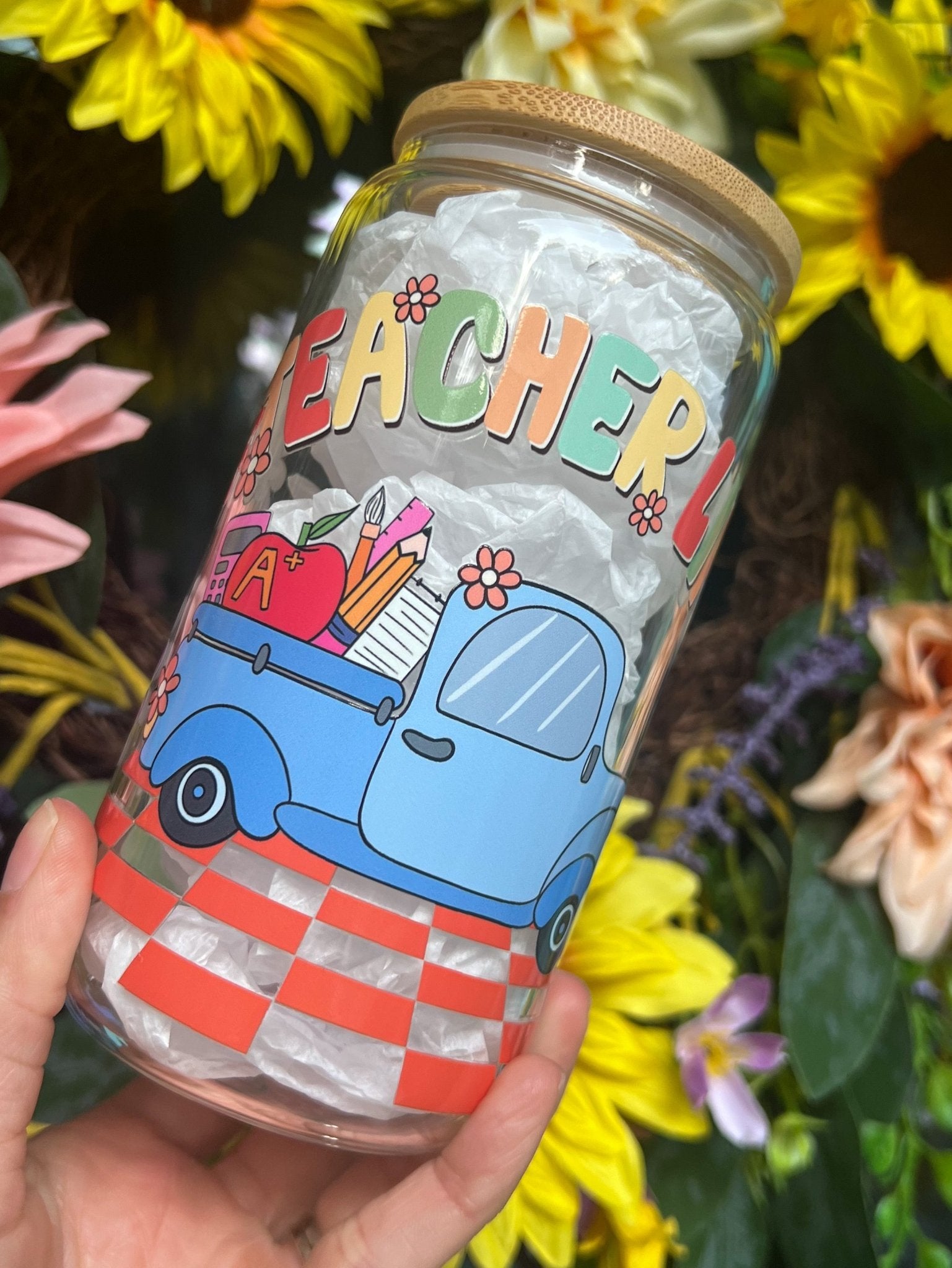 ‘Teacher Life’ 16oz Libbey Glass Can - Creative Sara Boutique