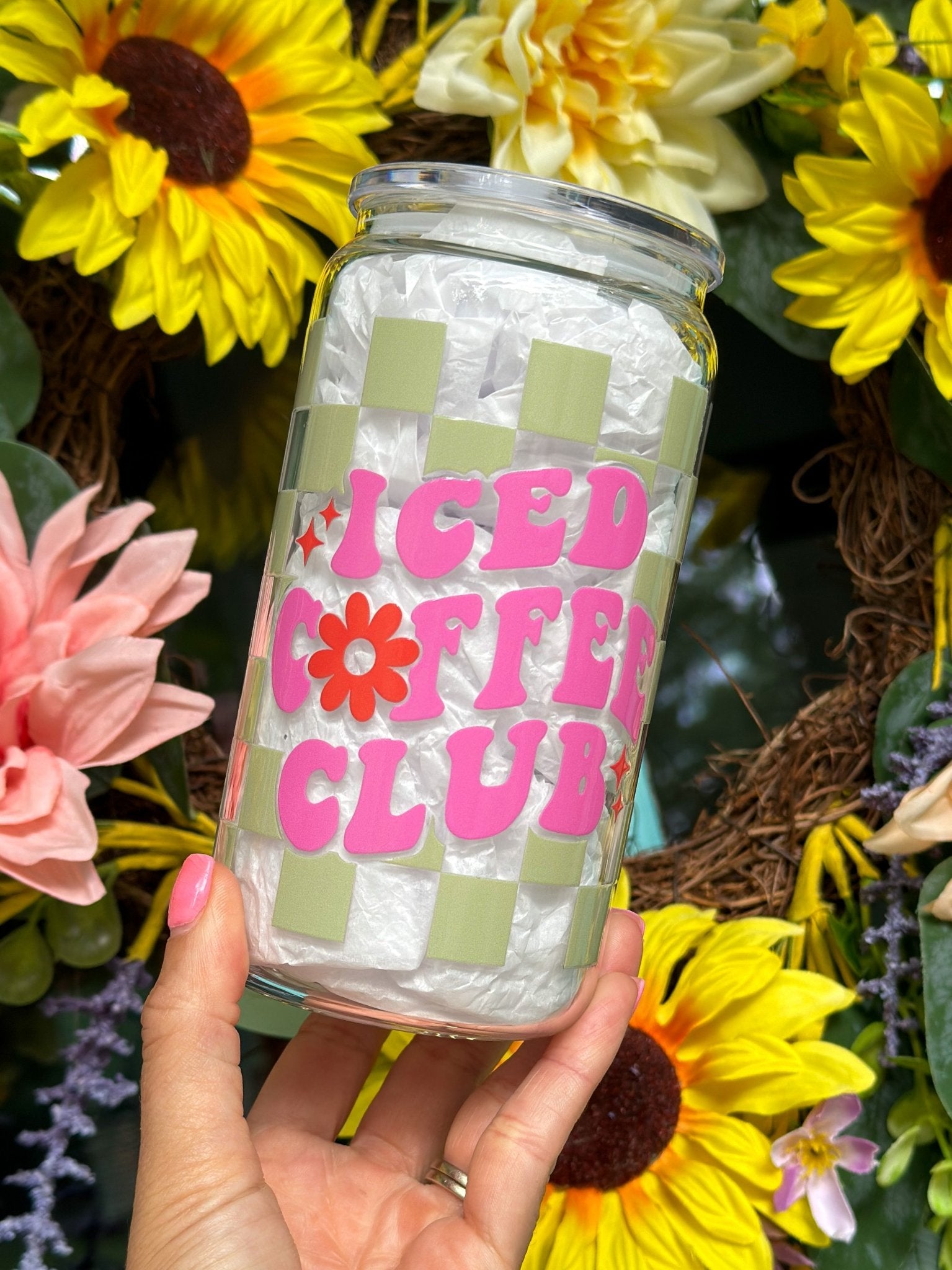 Iced Coffee Club 16oz Glass Can Cup - Creative Sara Boutique