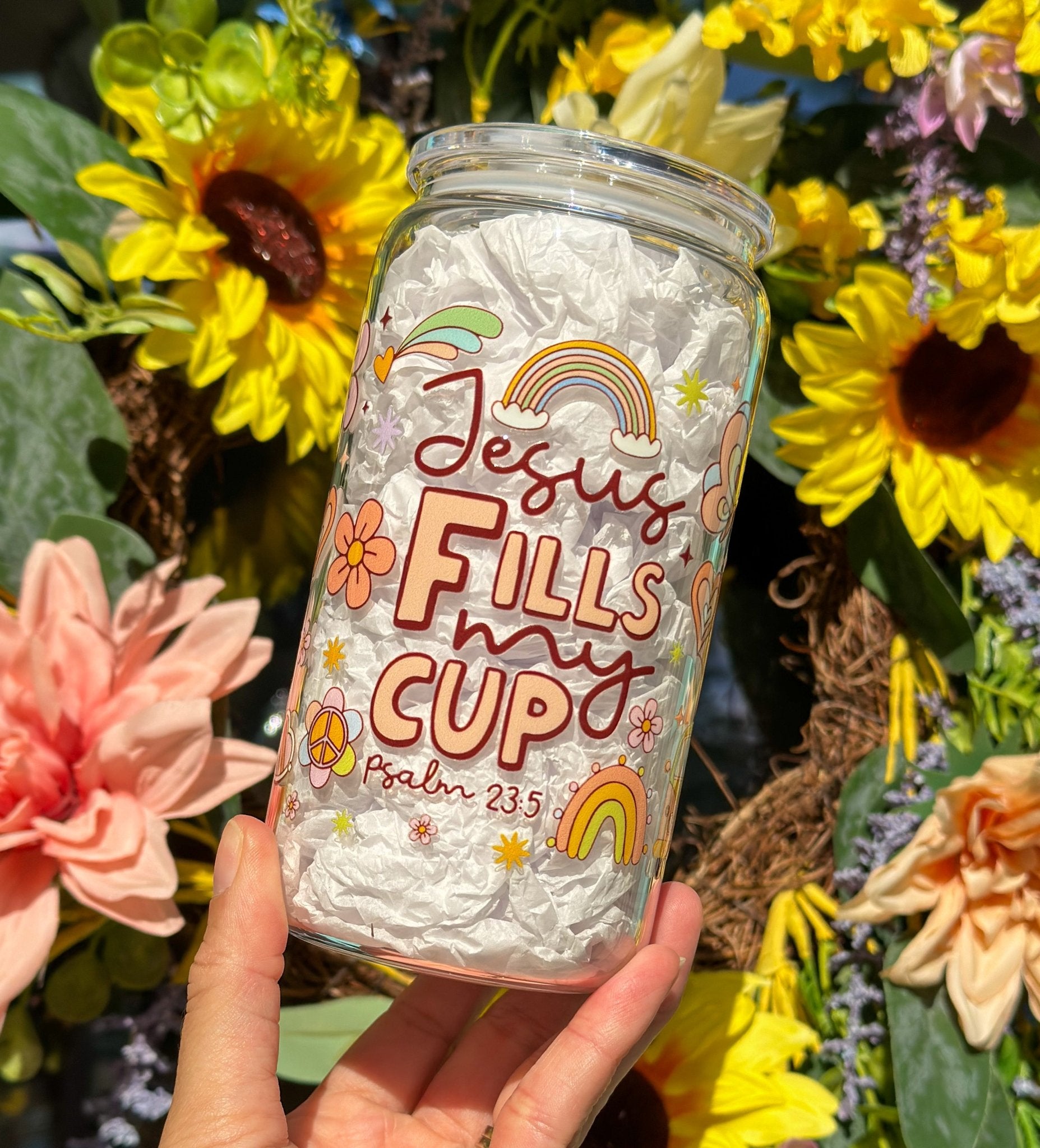 Jesus Fills My Cup 16oz Glass Can Cup - Creative Sara Boutique