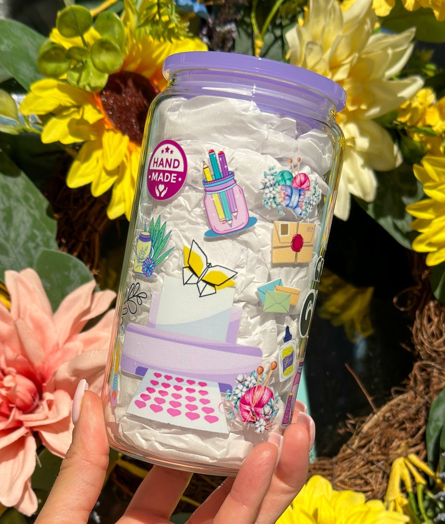 Crafty Girl 16oz Glass Can Cup