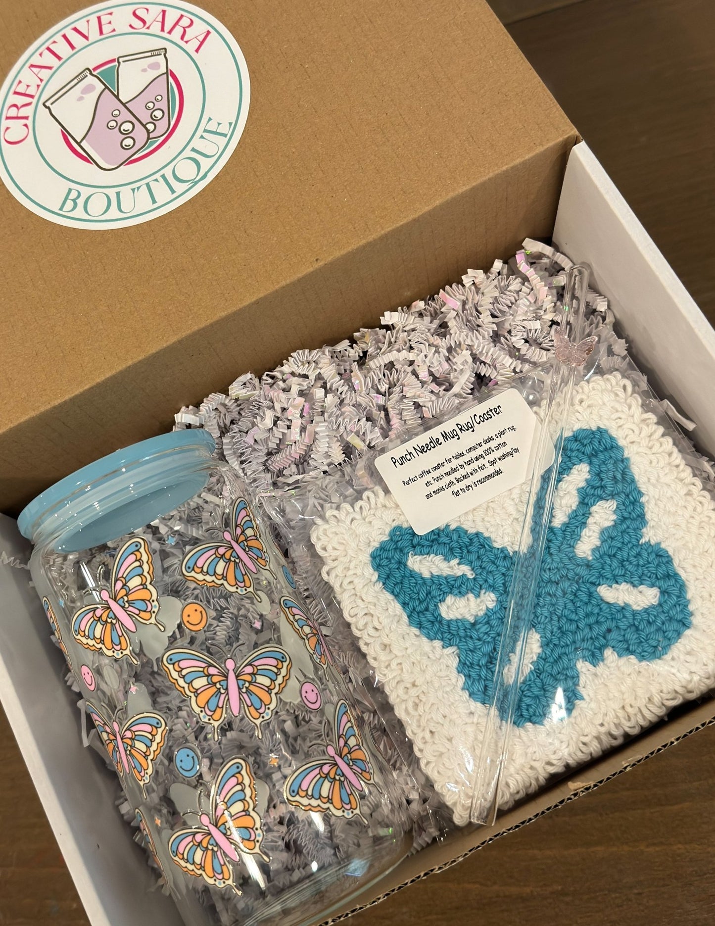 Blue Butterfly Glass Bundle 16 oz - Creative Sara Boutique