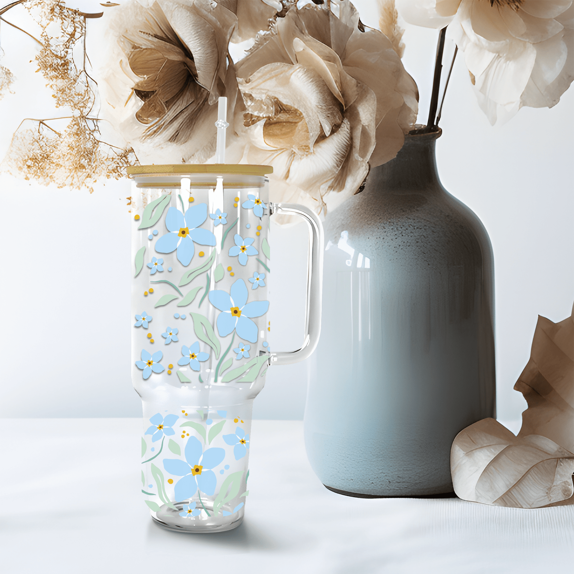 Blue Spring Floral Cup Wrap - Creative Sara Boutique
