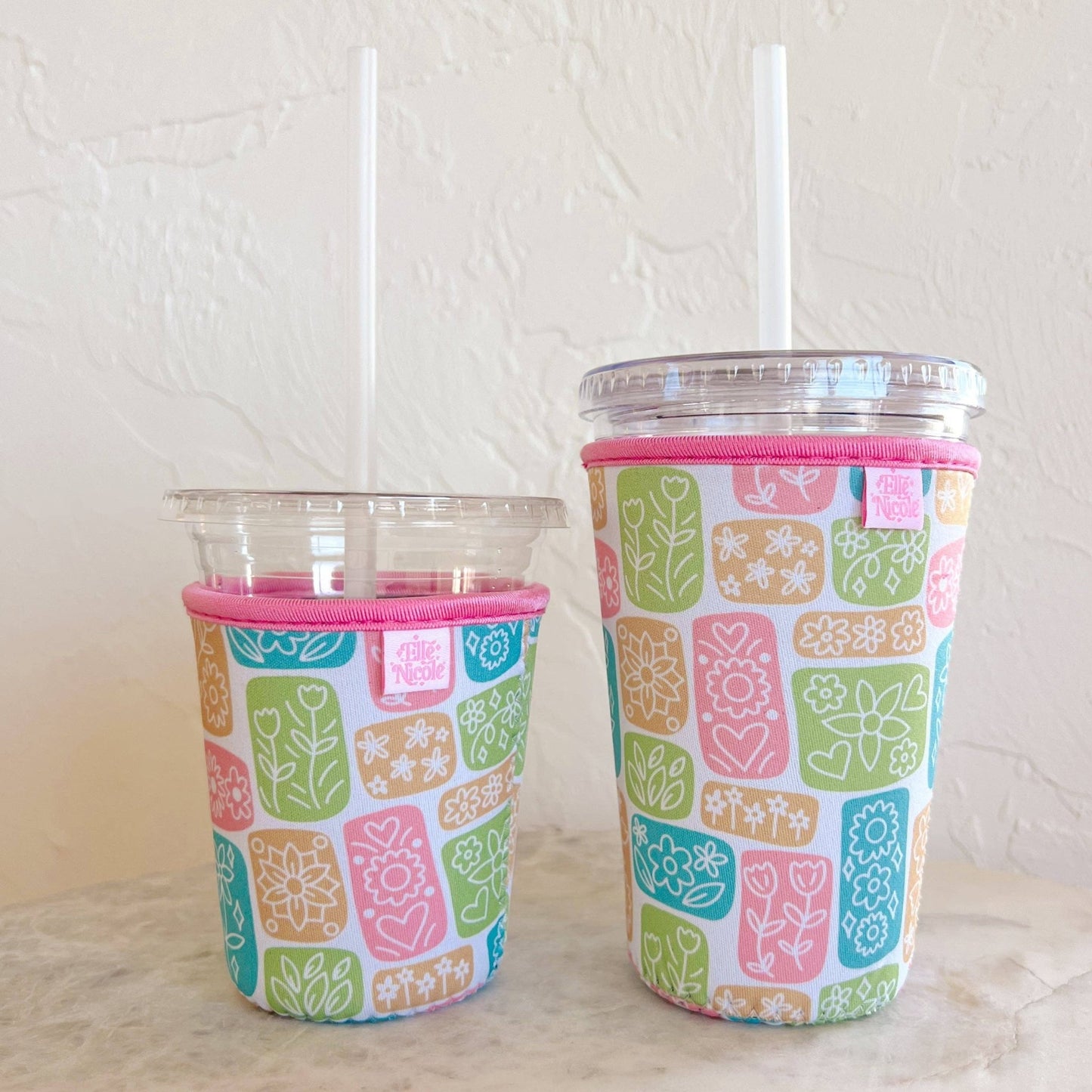 Coffee Cup Cover - Blocked Floral - Iced Drink Sleeve - Creative Sara Boutique