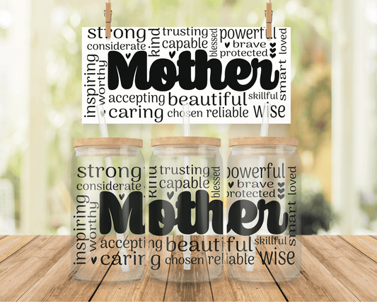 Mother Word Art 16 oz Glass Can Cup - Creative Sara Boutique