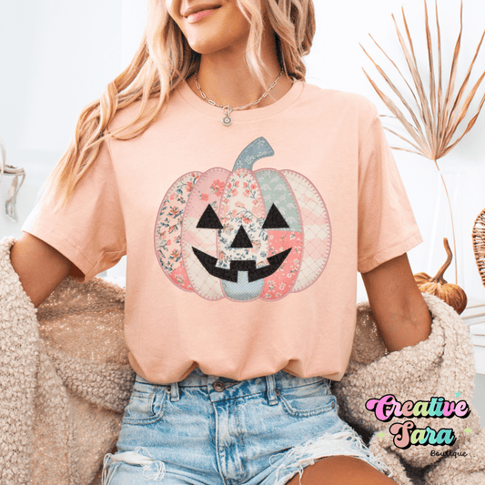 Patchwork Pumpkin T-Shirt - Creative Sara Boutique