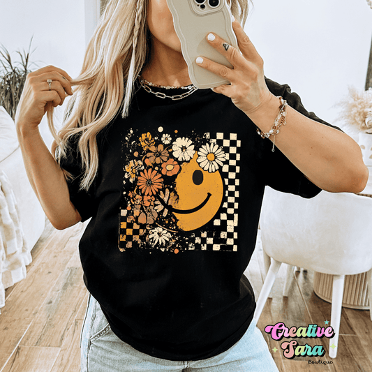 Retro Smiley Floral Tee T-Shirt - Creative Sara Boutique