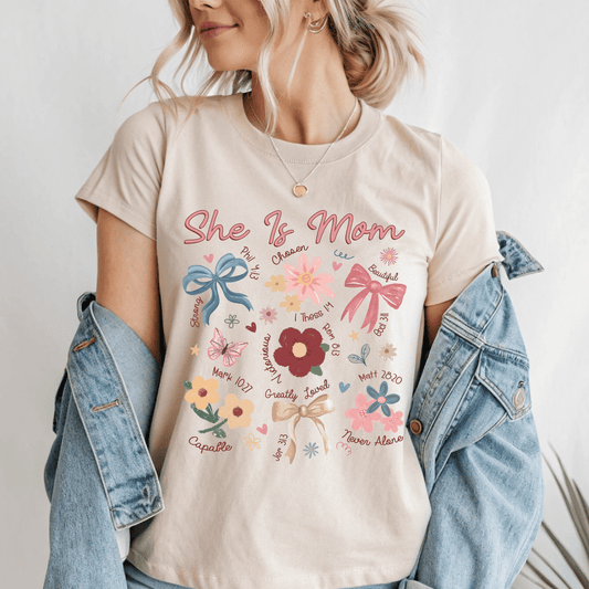 She Is Mom Floral Scripture T-Shirt - Creative Sara Boutique