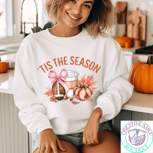 Tis The Season Football Pink Crewneck - Creative Sara Boutique